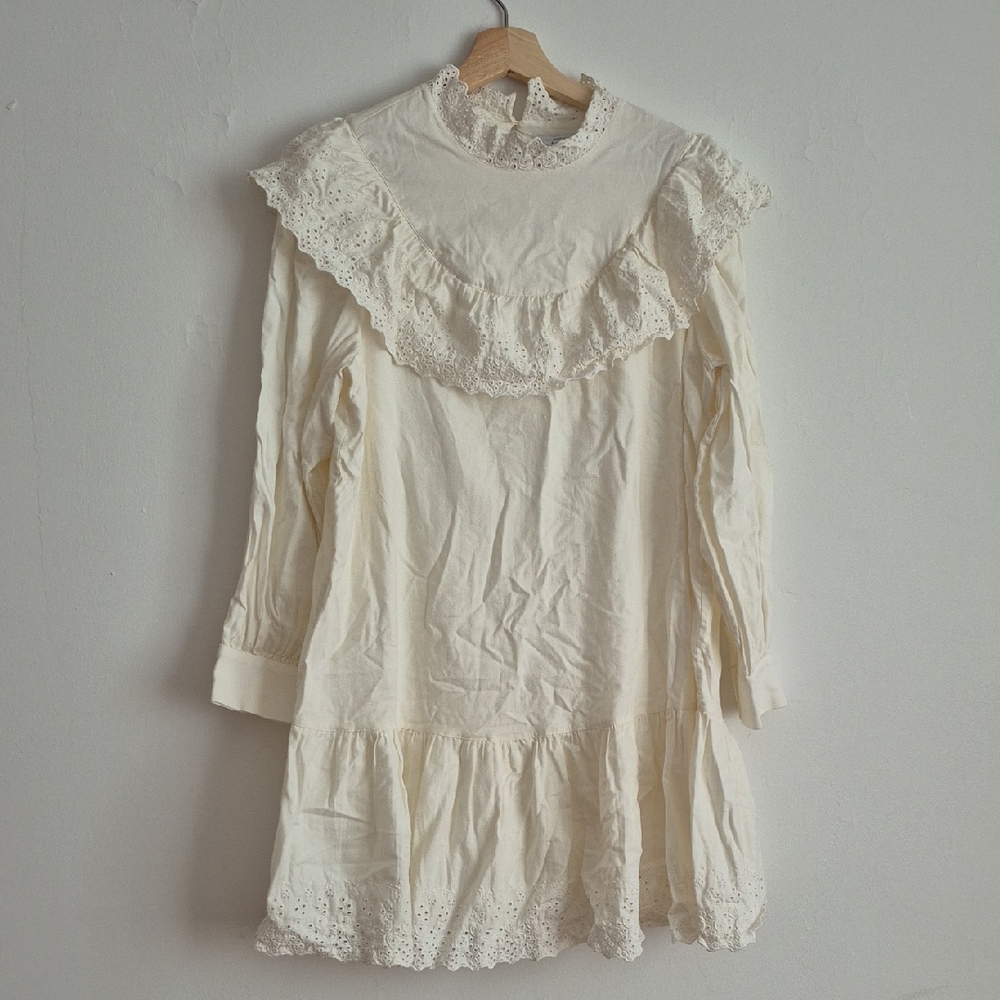 🌬️ & Other Stories Cream Ruffled Bib Collar Mini Dress ⛸️